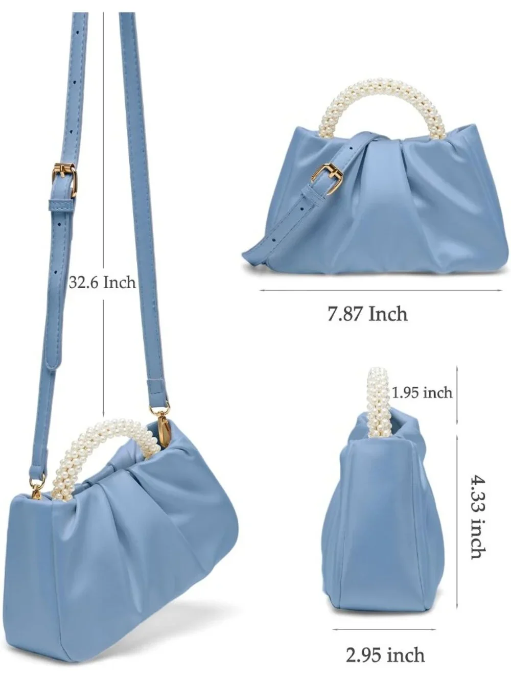 👜Women's Blue Leather Wedding Party Pearl Elegant Clutch Purse Magnetic Snap